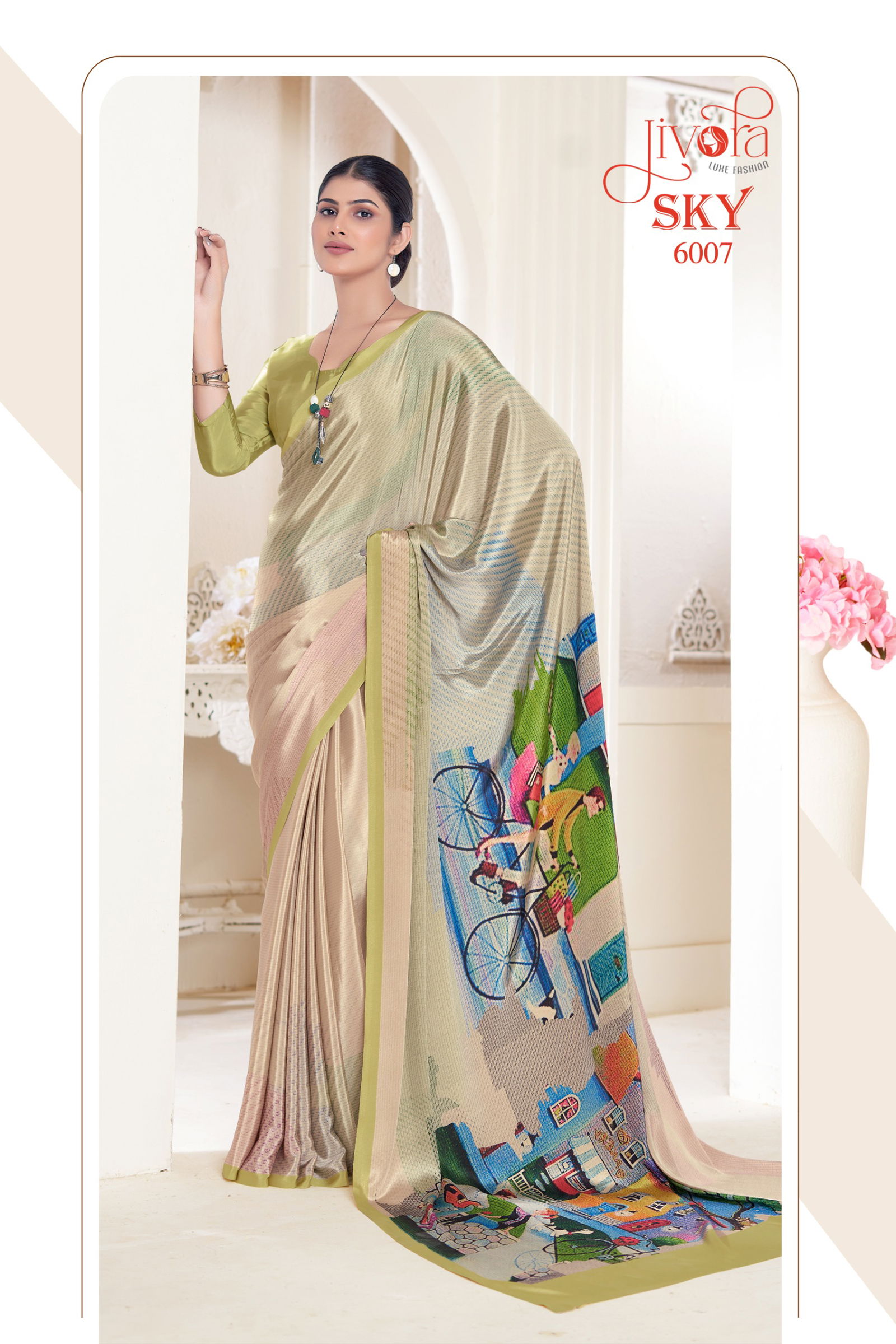 Sky By Jivora Crepe Digital Printed Casual Wear Saree Wholesalers In Delhi